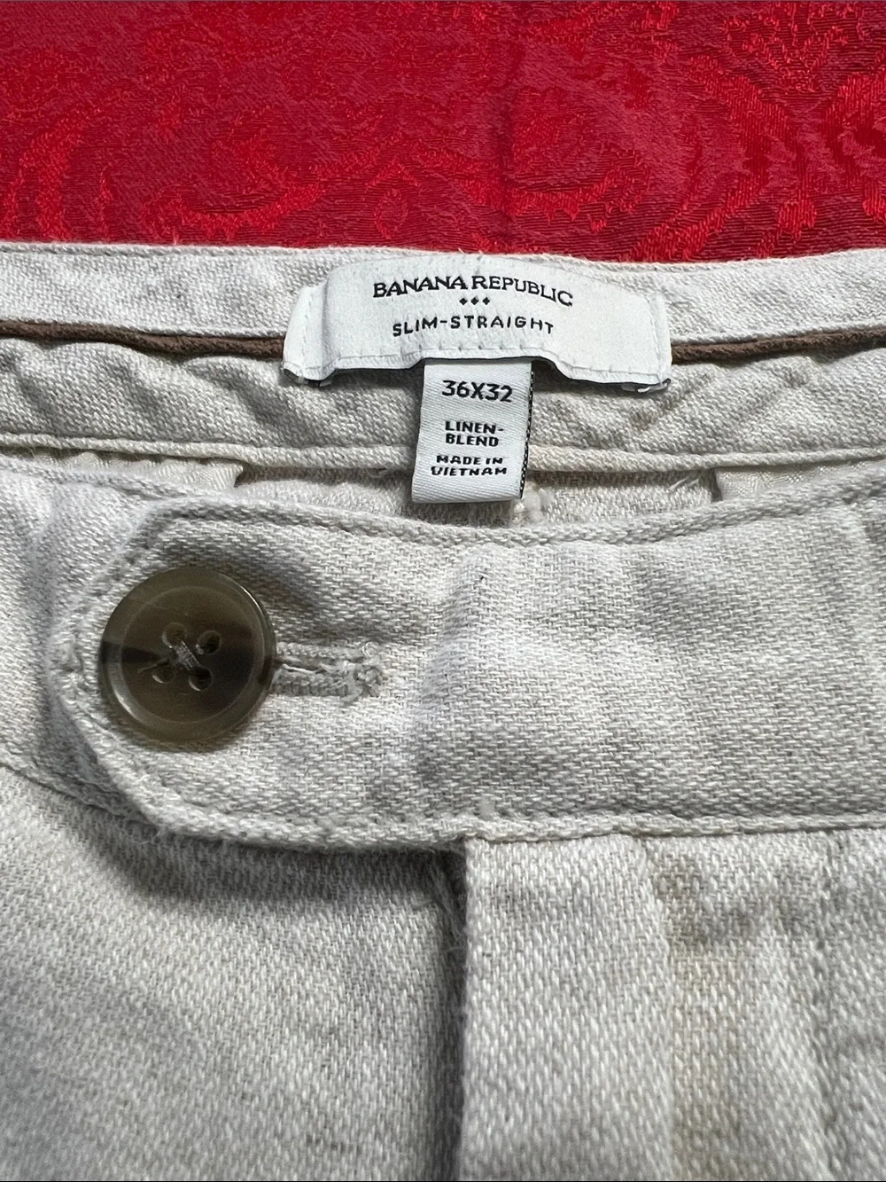 Banana Republic Slim Straight Linen Blend Pants Beige Tan 36x32 Hemmed 29 Inseam